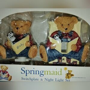 Springmaid Teddy Bear Switchplate & Night Light Set Vintage Blue Jean 🧸🐻🐻🧸
